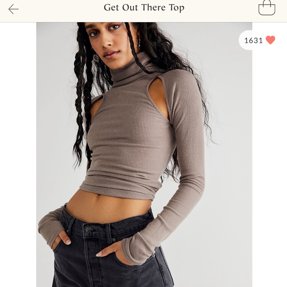 Free People Taupe Cutout Turtleneck Top